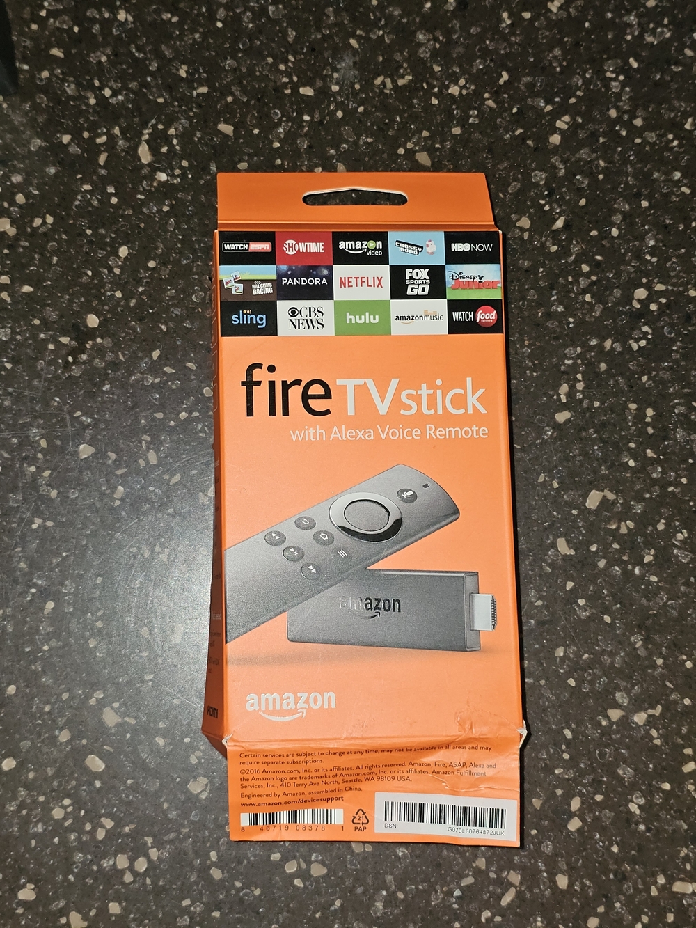Amazon Fire TV Stick Orange and Black Packaging